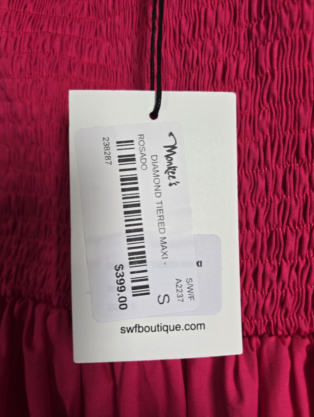 NEW S/W/F Diamond Tiered Maxi Dress Smocked Halter Size Small Pink Rosado - Picture 10 of 16